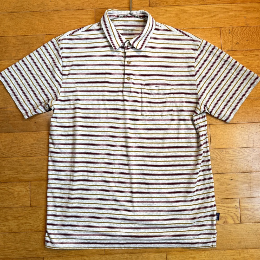 Patagonia Men's Large Striped Short‎ Sleeve Polo Shirt Pocket